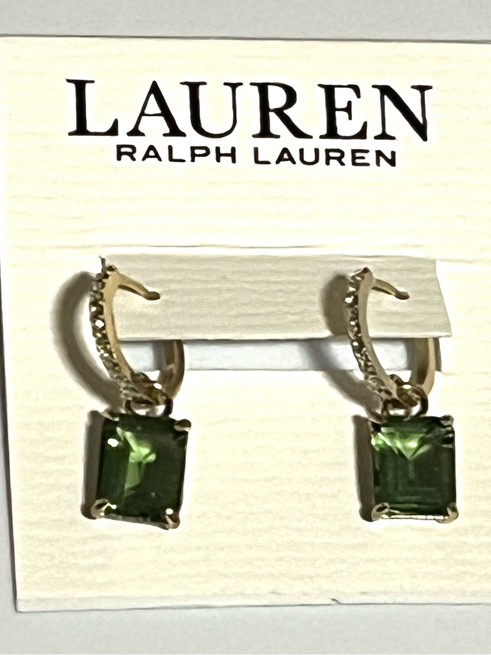 Lauren Ralph Lauren Gold Hoop Earrings with Emerald Green Drops